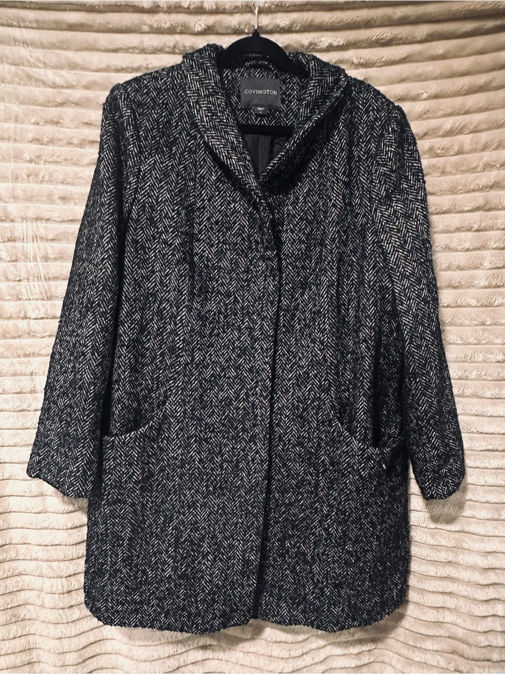 Covington Black and White Herringbone wool Pea Coat